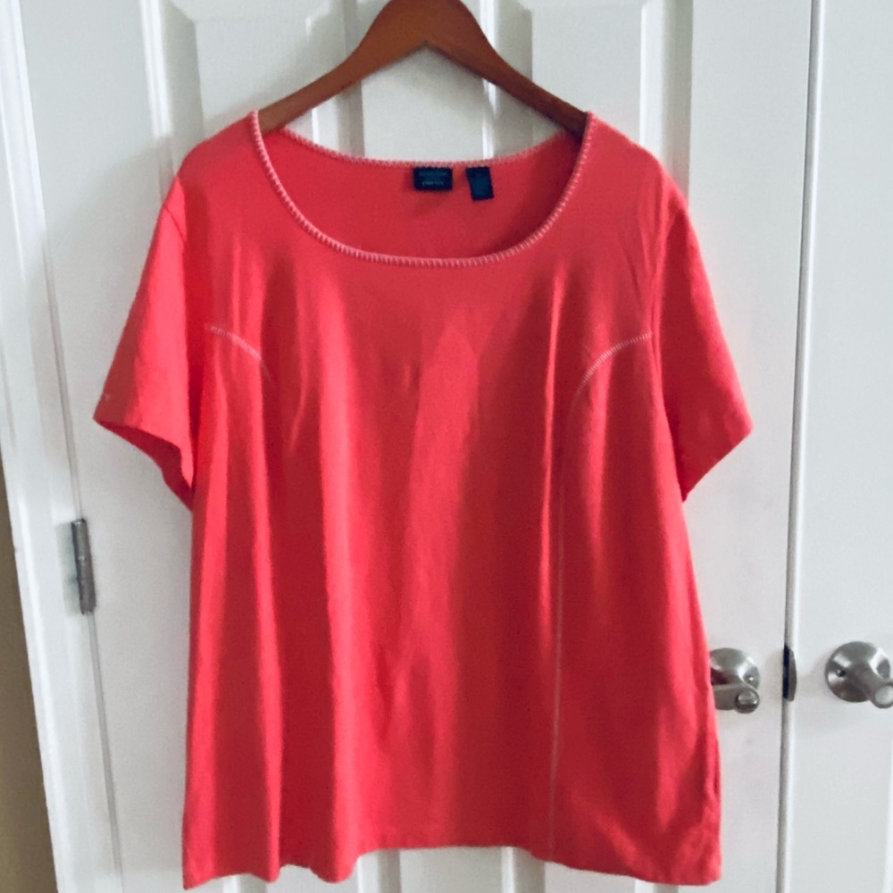Westbound Short Sleeve Top Coral Western Made in USA 96% Cotton Plus Size 2X